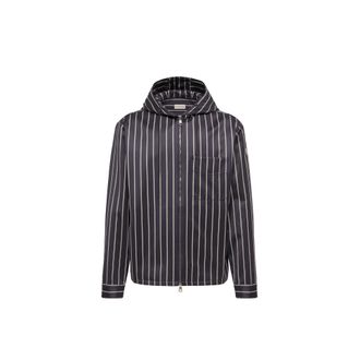 Moncler Moncler Wool & Cotton Striped Hooded Shirt, Men, Blue, Size: 3xl