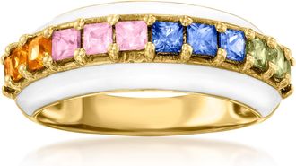 Ross-Simons Multicolored Sapphire Ring With White Enamel in 18kt Gold Over Sterling