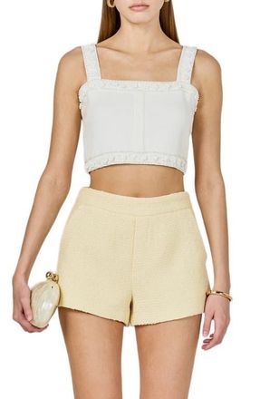 endless rose Floral Appliqu&eacute; & Faux Pearl Crop Top in Off White at Nordstrom, Size X-Small