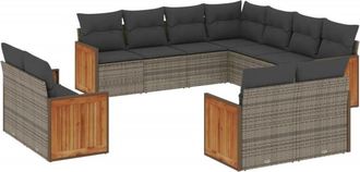 vidaXL Set De Sof&aacute;s De Jard&iacute;n 11 Pzas Y Cojines Rat&aacute;n Sint&eacute;tico Gris Vidaxl