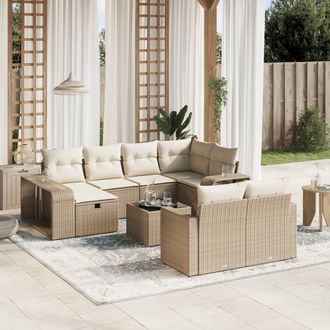 vidaXL Set De Sof&aacute;s De Jard&iacute;n 11pzas Con Cojines Rat&aacute;n Sint&eacute;tico Beige Vidaxl