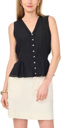 Vince Camuto Lace Trim Button-Up Peplum Tank in Rich Black at Nordstrom, Size X-Large