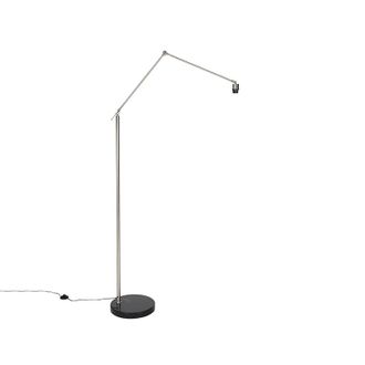 QAZQA Moderno L&aacute;mpara De Pie Moderna De Acero Regulable - Editor Acero Alargada Adecuado Para Led Max. 1 X 60 Watt - Qazqa