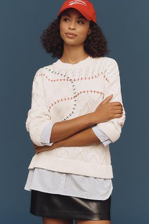Pilcro Cable-Knit Twofer Sweater
