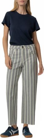 Kut from the Kloth Gwen Stripe Twill High Rise Wide Straight Leg Pants In Navy/ivory
