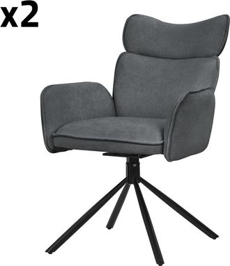 ML Design Set de 2 Sillas de comedor giratorias antracita reposabrazos, respaldo
