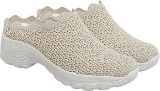 Vosarea Womens Leisure Footwear Thick Sole Casual Shoes Breathable Mesh Adult Comfortable Sneakers for Everyday Wear Beige Size 40