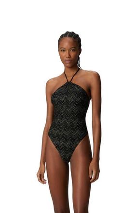Missoni Zig Zag Lam&eacute; Viscose One-piece Swimsuit With Halter Neck in Black & Lam&eacute; at Nordstrom, Size 38 It