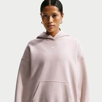 Nike Womens Studio Fleece Medium Weight Oversized Pullover Hoodie in Brown | IM8502-236