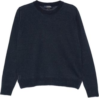 Max Mara Fijngebreide trui met ronde hals - Dames - Ronde hals truien - Blauw - L - Truien & Vesten