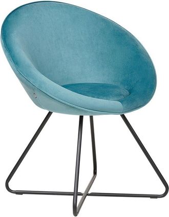 Beliani Retro Velvet Accent Chair Light Blue Upholstery Round Seat Retro Design Metal Cross Base Floby ii