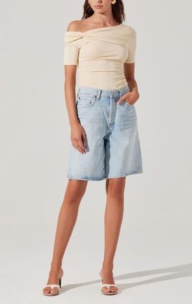 ASTR the Label Saylah One-Shoulder Stretch Cotton Top in Cream at Nordstrom, Size Medium