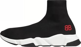 Balenciaga Speed Sneakers Black Knit with Red BB Logo 514218W05G01000
