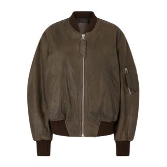 The Attico Jassen, Dames, Groen, 3Xs, Katoen, Zwarte Anja Bomber Leren Jas