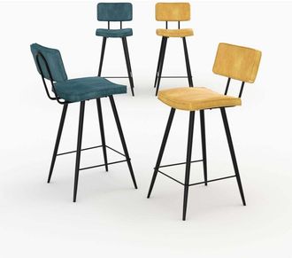 Rendez-Vous D&eacute;co Pack De 4 Sillas Para Isla Central Texas Azul Y Amarilla 66 Cm