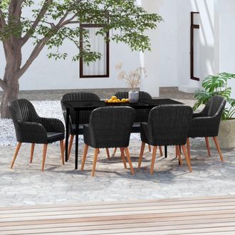 vidaXL Juego De Comedor De Jard&iacute;n 7 Piezas Con Cojines Negro Vidaxl