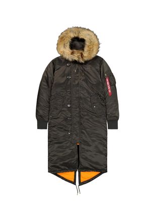 Alpha Industries Winterjacke ALPHA INDUSTRIES Long Fishtail W, Damen, Gr. XS, schwarz (schwarz olive), Obermaterial: 100% Nylon; Futter: 100% Nylon; F&uuml;llung: 100% Poly