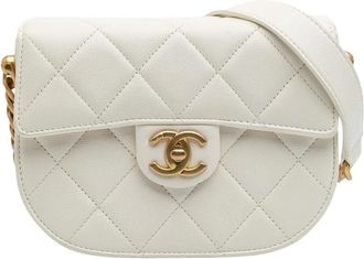 Chanel Pre-owned CC Quilted Lambskin Round Moon Messenger Flap - Dames - Vintage Schoudertas - Wit - ONE Size - Leer - Vintage