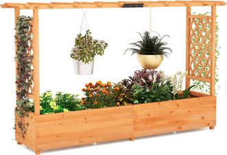 Costway Costway - Jardinera Elevado Con Enrejado De Arco, Techo Colgante, Macetero, Orificios De Drenaje, Contenedor Vertical Para Plantas Trepadoras, Maceter