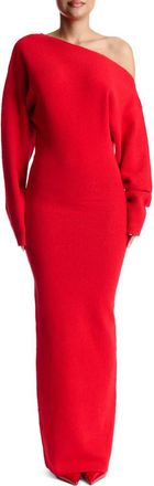 Naked Wardrobe One-Shoulder Long Sleeve Maxi Sweater Dress in Red at Nordstrom, Size Small