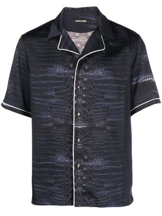 Roberto Cavalli Overhemd met slangenprint - Blauw