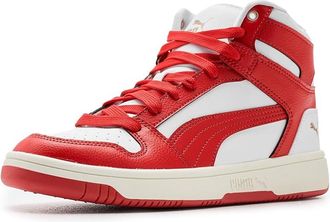 Puma Rebound Layup Romantic Mid Shoes Womens Basketball Shoes Puma White/Candy Apple/Puma Gold : 10.5 B - Medium, Faux Leather