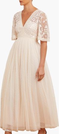 Needle & Thread Celestia Ribbon Bodice Maxi Dress in Cream at Nordstrom, Size 6