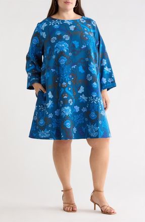 Sugarlips Palmate Floral Shift Minidress in Teal-Blue at Nordstrom, Size 1X