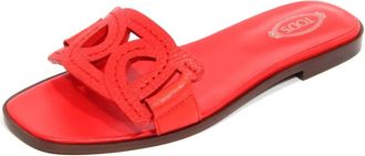 Tod's Leren Slide Sandaal Gemaakt in Itali&euml; - Dames - Sandalen - Rood - 40 EU - Leer - Schoenen