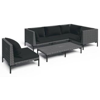 vidaXL 6 Pcs Conj. Garden Lounge Con Cojines De Mimbre Gris Oscuro