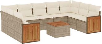 vidaXL Juego De Sof&aacute;s Jard&iacute;n Con Cojines Beige 10 Pzas Rat&aacute;n Sint&eacute;tico Vidaxl