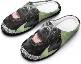 Generic Black Labrador Dog Cotton Slippers for Women Indoor Outdoor Slipper Slip-On Memory Foam Home Shoes