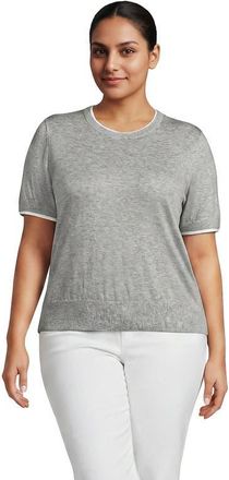 Lands End Plus Size Double Trim Cotton Crew Neck Tee Sweater in Gray Heather/white at Nordstrom, Size 2X