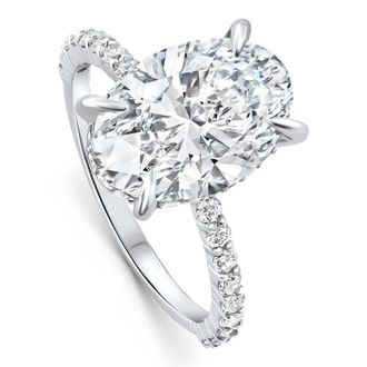 Pompeii3 Certified 4.55Ct Oval Diamond Side Halo Engagement Ring 14k White Gold Lab Grown Size: 7