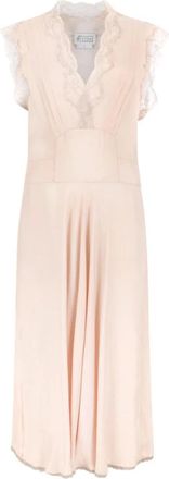 Maison Margiela Midi-jurk met V-hals en kanten rand - Dames - Casual kleedjes - Roze - S - Kleedjes