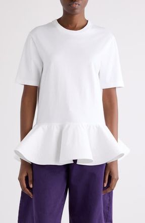 Alaia Crino Cotton Jersey Peplum T-Shirt in Blanc at Nordstrom, Size 34