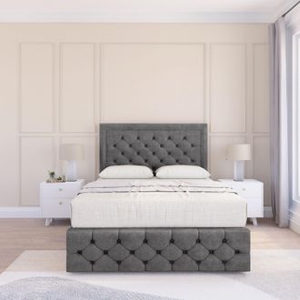 Sloomy Vienna Plush Bed Set, No Drawers Mattress & 54 Headboard in Dark Grey | Size: Single