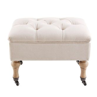 Maisons du monde Puf-ba&uacute;l capiton&eacute; con ruedas de lino y algod&oacute;n color crudo