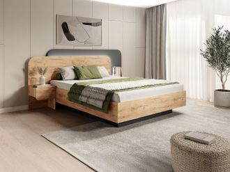 Vente-Unique Letto con contenitore con comodini 160 x 200 cm Con LED Naturale e Antracite - DESADO
