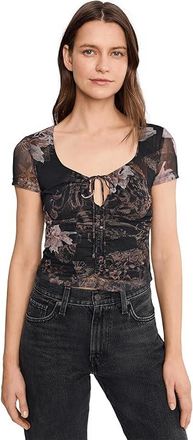 AllSaints Gabby Mesh Top Womens Clothing Crystal Black : UK 14 (US Womens 10), Elastane/Polyester