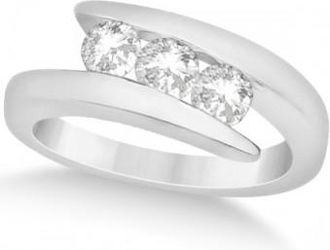 Allurez Three Stone Diamond Journey Ring Tension Set 14K White Gold 0.60ctw