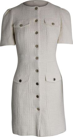 Maje Rillio Boucl&eacute; Tweed Button-front Mini Dress in Cream Cotton