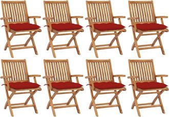 vidaXL Sillas De Jard&iacute;n Plegables 8 Uds Madera Maciza Teca Con Cojines Vidaxl