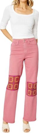 Judy Blue Crochet Patch Garment Dyed Jeans In Dusty Pink