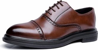 Generic Shoes Dress Oxford for Men Lace Up Black Round Burnished Toe Cap Toe Rubber Sole Anti-Slip Low Top Block Heel Slip Resistant Wedding(Brown,8.5 UK)