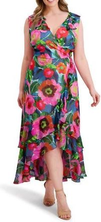 Kensie Print Ruffle High-Low Midi Dress in Multi at Nordstrom Rack, Size 1X