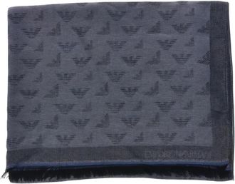 Emporio Armani Viscose-Blend Sjaal met Adelaarmotief - Dames - Wintersjaals - Blauw - ONE Size - Accessoires