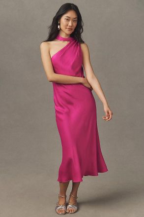 BHLDN Nicoletta One-Shoulder Scarf Satin Midi Dress
