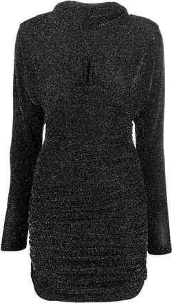Saint Laurent glittery draped-back mini dress - women - Fabric/Metallized Polyester - L - Black