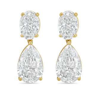 Diana M. Jewels 14KW YG 10.00 Ct TW of Lab grown oval and pear shape diamond drop earrings